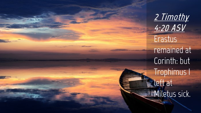Picture 04 - 2 Timothy 4:20 ASV Desktop Wallpaper - Erastus remained at Corinth: but Trophimus I left - Desktop Bible Verse Wallpaper