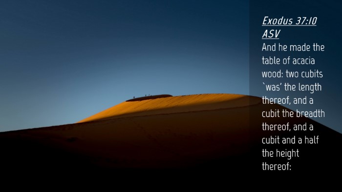Picture 04 - Exodus 37:10 ASV Desktop Wallpaper - And he made the table of acacia wood: two cubits - Desktop Bible Verse Wallpaper