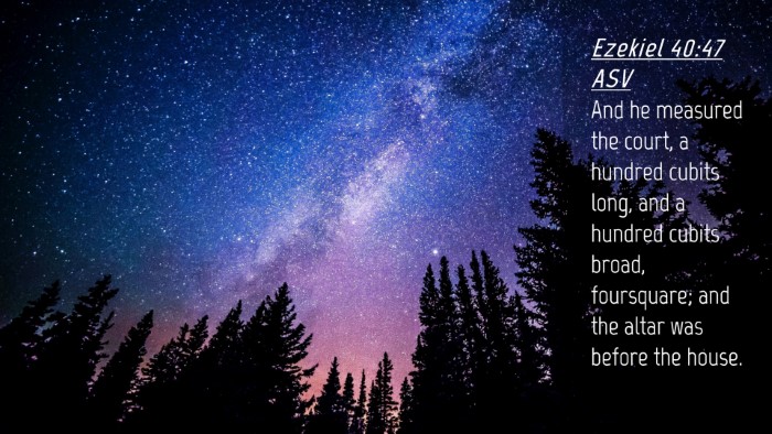Picture 04 - Ezekiel 40:47 ASV Desktop Wallpaper - And he measured the court, a hundred cubits long, - Desktop Bible Verse Wallpaper