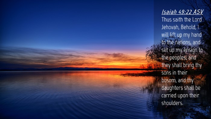 Picture 04 - Isaiah 49:22 ASV Desktop Wallpaper - Thus saith the Lord Jehovah, Behold, I will lift - Desktop Bible Verse Wallpaper