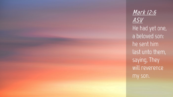 Picture 04 - Mark 12:6 ASV Desktop Wallpaper - He had yet one, a beloved son: he sent him last - Desktop Bible Verse Wallpaper