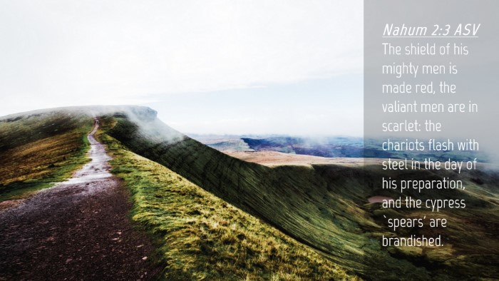 Picture 04 - Nahum 2:3 ASV Desktop Wallpaper - The shield of his mighty men is made red, the - Desktop Bible Verse Wallpaper