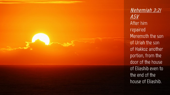 Picture 04 - Nehemiah 3:21 ASV Desktop Wallpaper - After him repaired Meremoth the son of Uriah the - Desktop Bible Verse Wallpaper