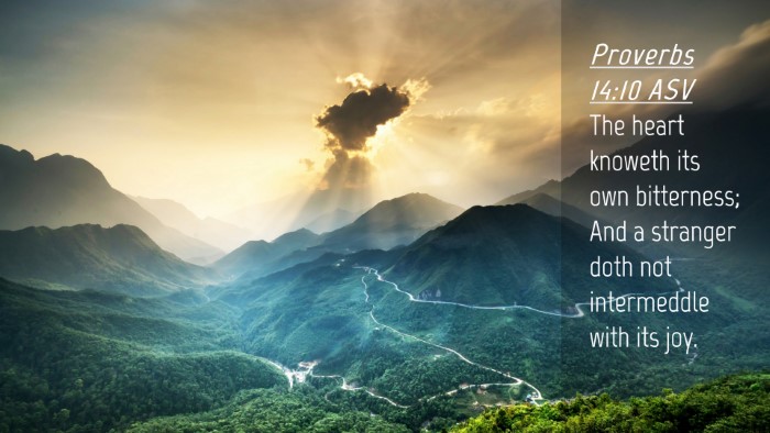 Picture 04 - Proverbs 14:10 ASV Desktop Wallpaper - The heart knoweth its own bitterness; And a - Desktop Bible Verse Wallpaper