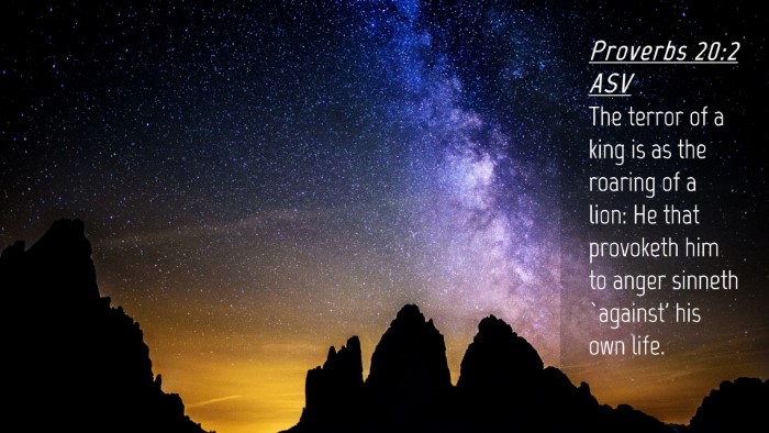 Picture 04 - Proverbs 20:2 ASV Desktop Wallpaper - The terror of a king is as the roaring of a lion: - Desktop Bible Verse Wallpaper