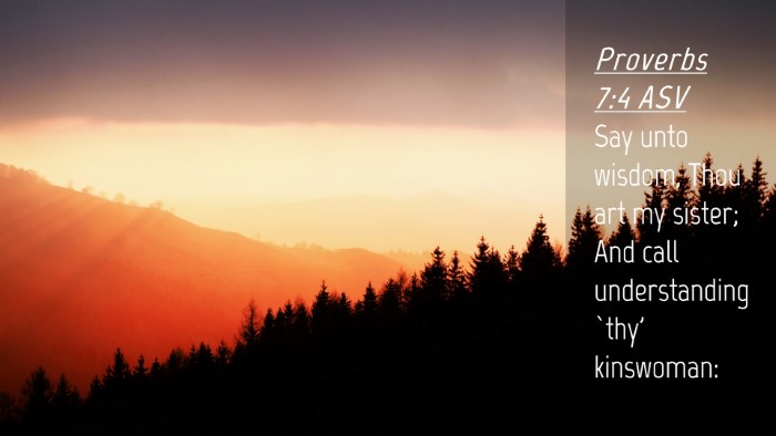 Picture 04 - Proverbs 7:4 ASV Desktop Wallpaper - Say unto wisdom, Thou art my sister; And call - Desktop Bible Verse Wallpaper