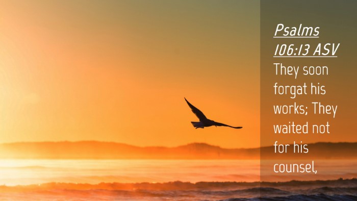 Picture 04 - Psalms 106:13 ASV Desktop Wallpaper - They soon forgat his works; They waited not for - Desktop Bible Verse Wallpaper