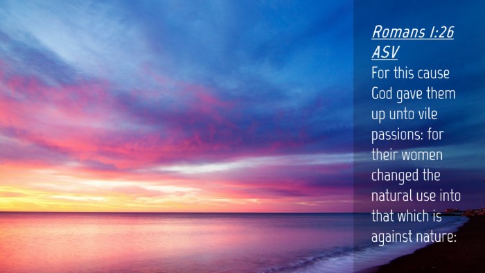 Picture 04 - Romans 1:26 ASV Desktop Wallpaper - For this cause God gave them up unto vile - Desktop Bible Verse Wallpaper