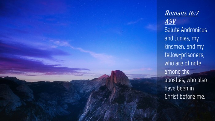 Picture 04 - Romans 16:7 ASV Desktop Wallpaper - Salute Andronicus and Junias, my kinsmen, and my - Desktop Bible Verse Wallpaper
