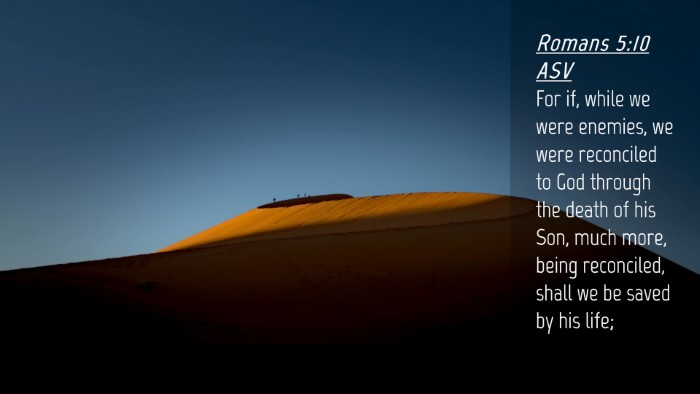 Picture 04 - Romans 5:10 ASV Desktop Wallpaper - For if, while we were enemies, we were reconciled - Desktop Bible Verse Wallpaper