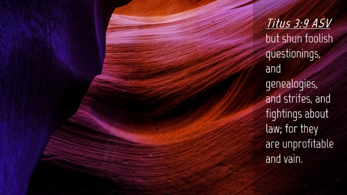 Picture 04 - Titus 3:9 ASV Desktop Wallpaper - but shun foolish questionings, and genealogies, - Desktop Bible Verse Wallpaper