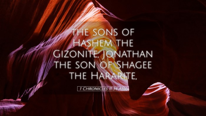 Picture 05 - 1 Chronicles 11:34 ASV Desktop Wallpaper - the sons of Hashem the Gizonite, Jonathan the son - Desktop Bible Verse Wallpaper