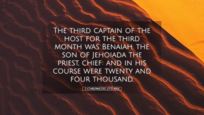 Picture 05 - 1 Chronicles 27:5 ASV Desktop Wallpaper - The third captain of the host for the third month - Desktop Bible Verse Wallpaper