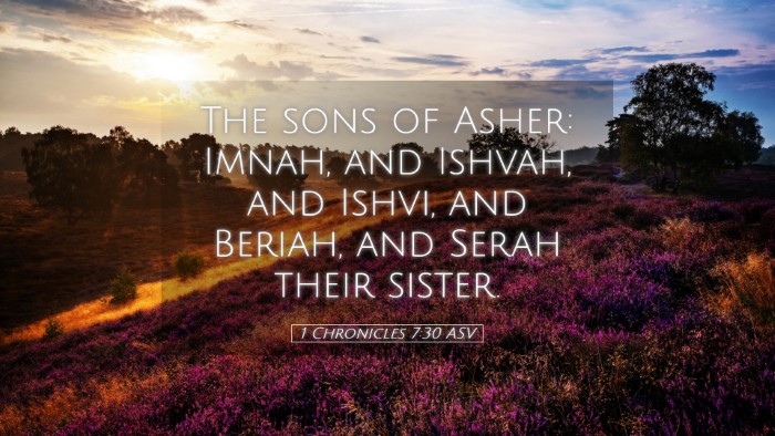 Picture 05 - 1 Chronicles 7:30 ASV Desktop Wallpaper - The sons of Asher: Imnah, and Ishvah, and Ishvi, - Desktop Bible Verse Wallpaper