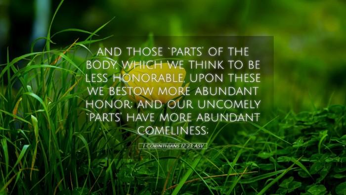 Picture 05 - 1 Corinthians 12:23 ASV Desktop Wallpaper - and those `parts' of the body, which we think to - Desktop Bible Verse Wallpaper