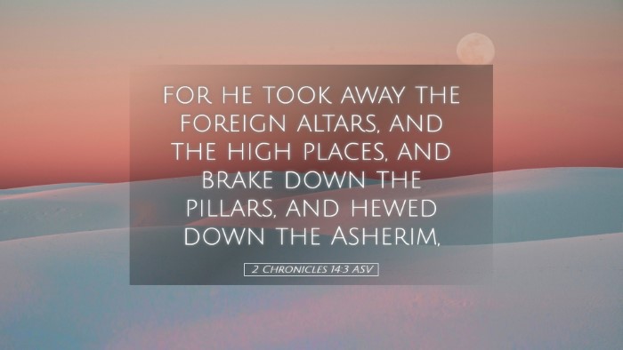 Picture 05 - 2 Chronicles 14:3 ASV Desktop Wallpaper - for he took away the foreign altars, and the high - Desktop Bible Verse Wallpaper