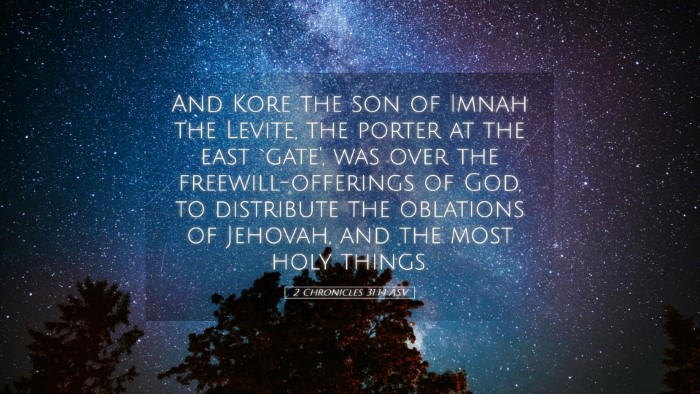 Picture 05 - 2 Chronicles 31:14 ASV Desktop Wallpaper - And Kore the son of Imnah the Levite, the porter - Desktop Bible Verse Wallpaper