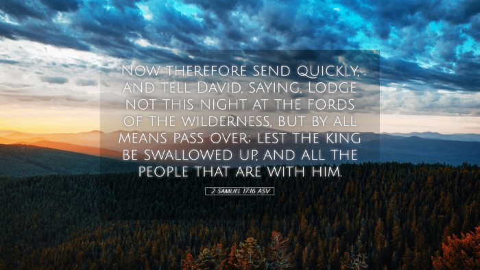 Picture 05 - 2 Samuel 17:16 ASV Desktop Wallpaper - Now therefore send quickly, and tell David, - Desktop Bible Verse Wallpaper