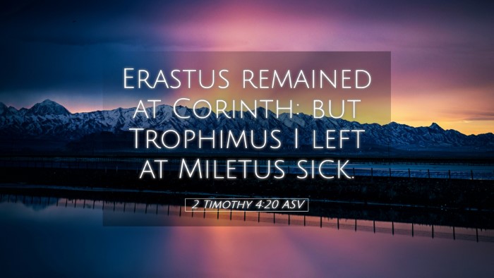 Picture 05 - 2 Timothy 4:20 ASV Desktop Wallpaper - Erastus remained at Corinth: but Trophimus I left - Desktop Bible Verse Wallpaper