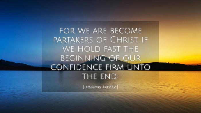 Picture 05 - Hebrews 3:14 ASV Desktop Wallpaper - for we are become partakers of Christ, if we hold - Desktop Bible Verse Wallpaper