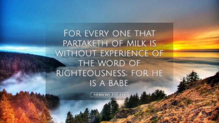 Picture 05 - Hebrews 5:13 ASV Desktop Wallpaper - For every one that partaketh of milk is without - Desktop Bible Verse Wallpaper