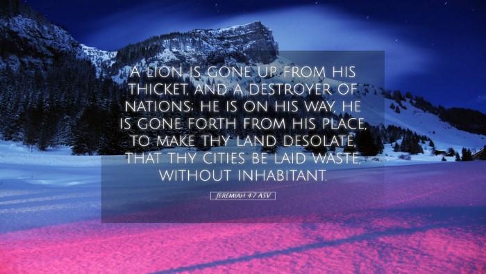 Picture 05 - Jeremiah 4:7 ASV Desktop Wallpaper - A lion is gone up from his thicket, and a - Desktop Bible Verse Wallpaper