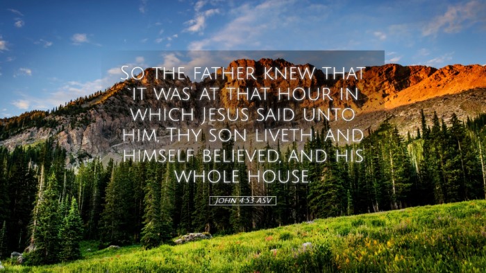 Picture 05 - John 4:53 ASV Desktop Wallpaper - So the father knew that `it was' at that hour in - Desktop Bible Verse Wallpaper