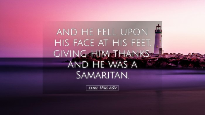 Picture 05 - Luke 17:16 ASV Desktop Wallpaper - and he fell upon his face at his feet, giving him - Desktop Bible Verse Wallpaper