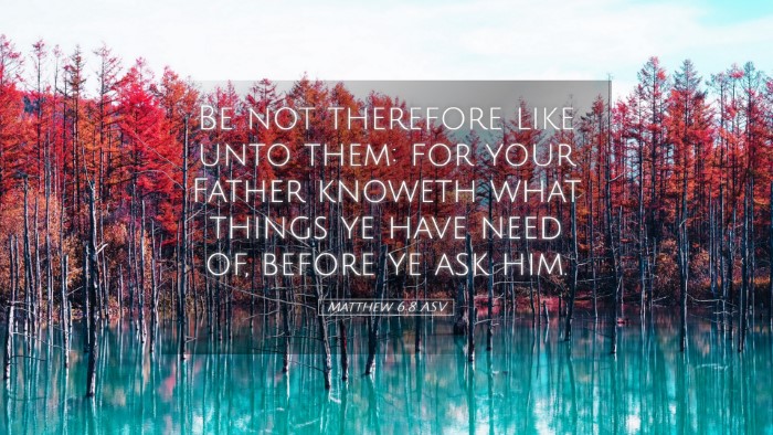Picture 05 - Matthew 6:8 ASV Desktop Wallpaper - Be not therefore like unto them: for your Father - Desktop Bible Verse Wallpaper