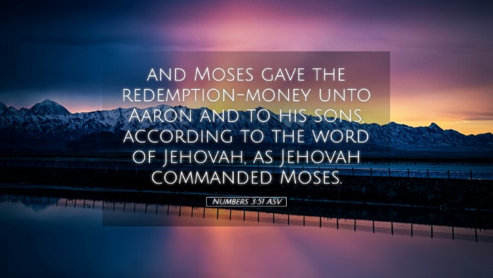 Picture 05 - Numbers 3:51 ASV Desktop Wallpaper - and Moses gave the redemption-money unto Aaron - Desktop Bible Verse Wallpaper