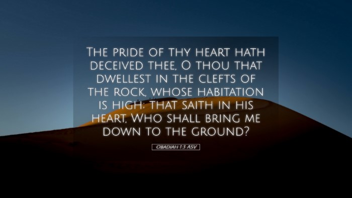 Picture 05 - Obadiah 1:3 ASV Desktop Wallpaper - The pride of thy heart hath deceived thee, O thou - Desktop Bible Verse Wallpaper