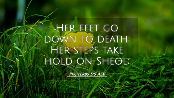 Picture 05 - Proverbs 5:5 ASV Desktop Wallpaper - Her feet go down to death; Her steps take hold on - Desktop Bible Verse Wallpaper