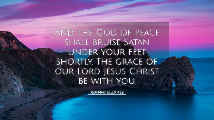 Picture 05 - Romans 16:20 ASV Desktop Wallpaper - And the God of peace shall bruise Satan under - Desktop Bible Verse Wallpaper