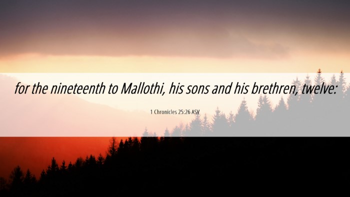 Picture 06 - 1 Chronicles 25:26 ASV Desktop Wallpaper - for the nineteenth to Mallothi, his sons and his - Desktop Bible Verse Wallpaper