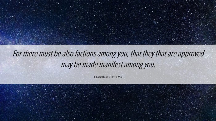 Picture 06 - 1 Corinthians 11:19 ASV Desktop Wallpaper - For there must be also factions among you, that - Desktop Bible Verse Wallpaper