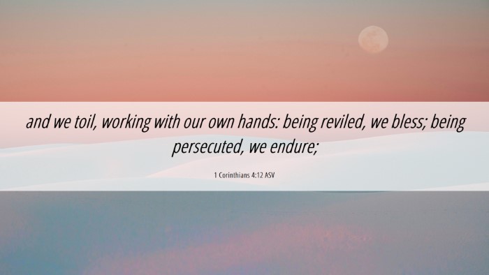 Picture 06 - 1 Corinthians 4:12 ASV Desktop Wallpaper - and we toil, working with our own hands: being - Desktop Bible Verse Wallpaper