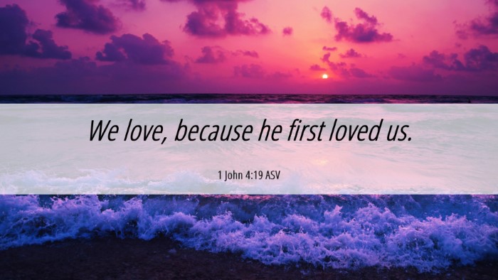 Picture 06 - 1 John 4:19 ASV Desktop Wallpaper - We love, because he first loved - Desktop Bible Verse Wallpaper