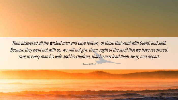 Picture 06 - 1 Samuel 30:22 ASV Desktop Wallpaper - Then answered all the wicked men and base - Desktop Bible Verse Wallpaper
