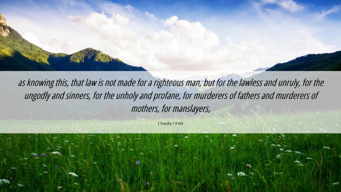 Picture 06 - 1 Timothy 1:9 ASV Desktop Wallpaper - as knowing this, that law is not made for a - Desktop Bible Verse Wallpaper