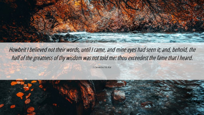 Picture 06 - 2 Chronicles 9:6 ASV Desktop Wallpaper - Howbeit I believed not their words, until I came, - Desktop Bible Verse Wallpaper