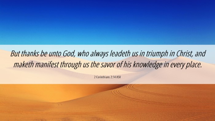 Picture 06 - 2 Corinthians 2:14 ASV Desktop Wallpaper - But thanks be unto God, who always leadeth us in - Desktop Bible Verse Wallpaper