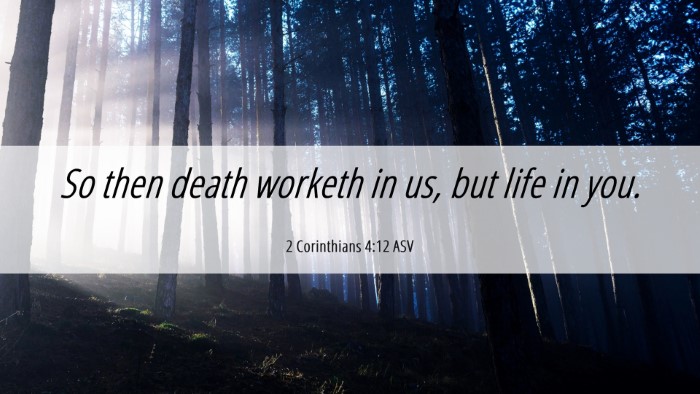 Picture 06 - 2 Corinthians 4:12 ASV Desktop Wallpaper - So then death worketh in us, but life in - Desktop Bible Verse Wallpaper