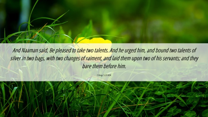 Picture 06 - 2 Kings 5:23 ASV Desktop Wallpaper - And Naaman said, Be pleased to take two talents. - Desktop Bible Verse Wallpaper