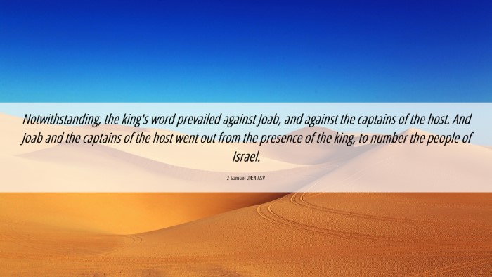 Picture 06 - 2 Samuel 24:4 ASV Desktop Wallpaper - Notwithstanding, the king's word prevailed - Desktop Bible Verse Wallpaper