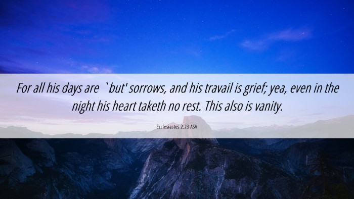 Picture 06 - Ecclesiastes 2:23 ASV Desktop Wallpaper - For all his days are `but' sorrows, and his - Desktop Bible Verse Wallpaper