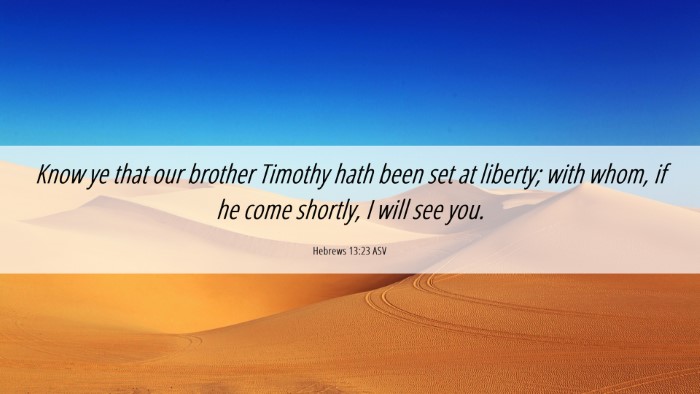 Picture 06 - Hebrews 13:23 ASV Desktop Wallpaper - Know ye that our brother Timothy hath been set at - Desktop Bible Verse Wallpaper