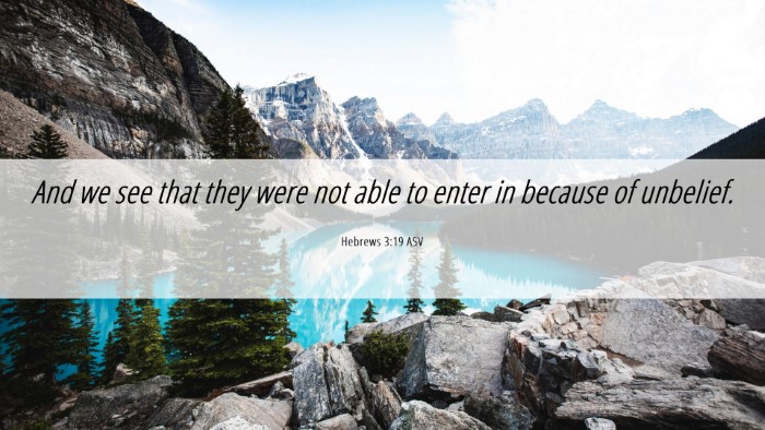 Picture 06 - Hebrews 3:19 ASV Desktop Wallpaper - And we see that they were not able to enter in - Desktop Bible Verse Wallpaper