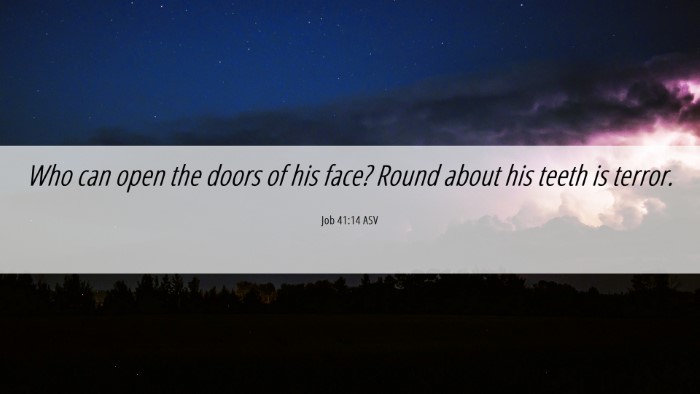Picture 06 - Job 41:14 ASV Desktop Wallpaper - Who can open the doors of his face? Round about - Desktop Bible Verse Wallpaper