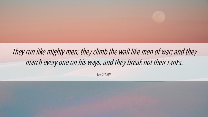 Picture 06 - Joel 2:7 ASV Desktop Wallpaper - They run like mighty men; they climb the wall - Desktop Bible Verse Wallpaper