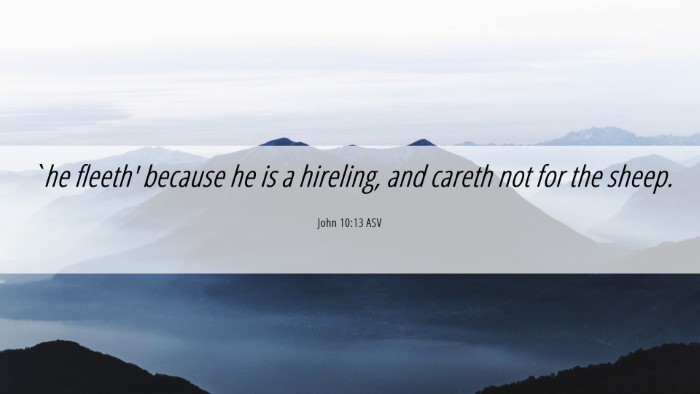 Picture 06 - John 10:13 ASV Desktop Wallpaper - `he fleeth' because he is a hireling, and careth - Desktop Bible Verse Wallpaper